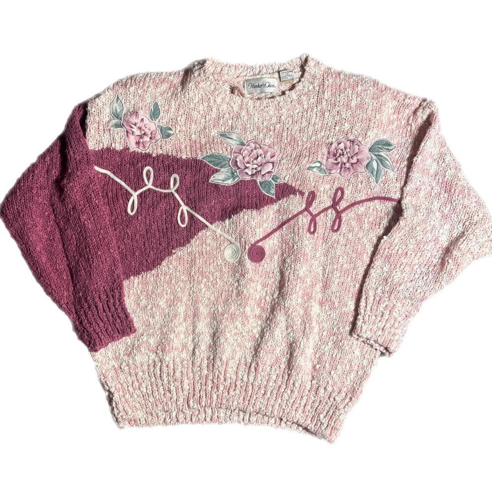 Pink and mauve vintage 80s knit sweater